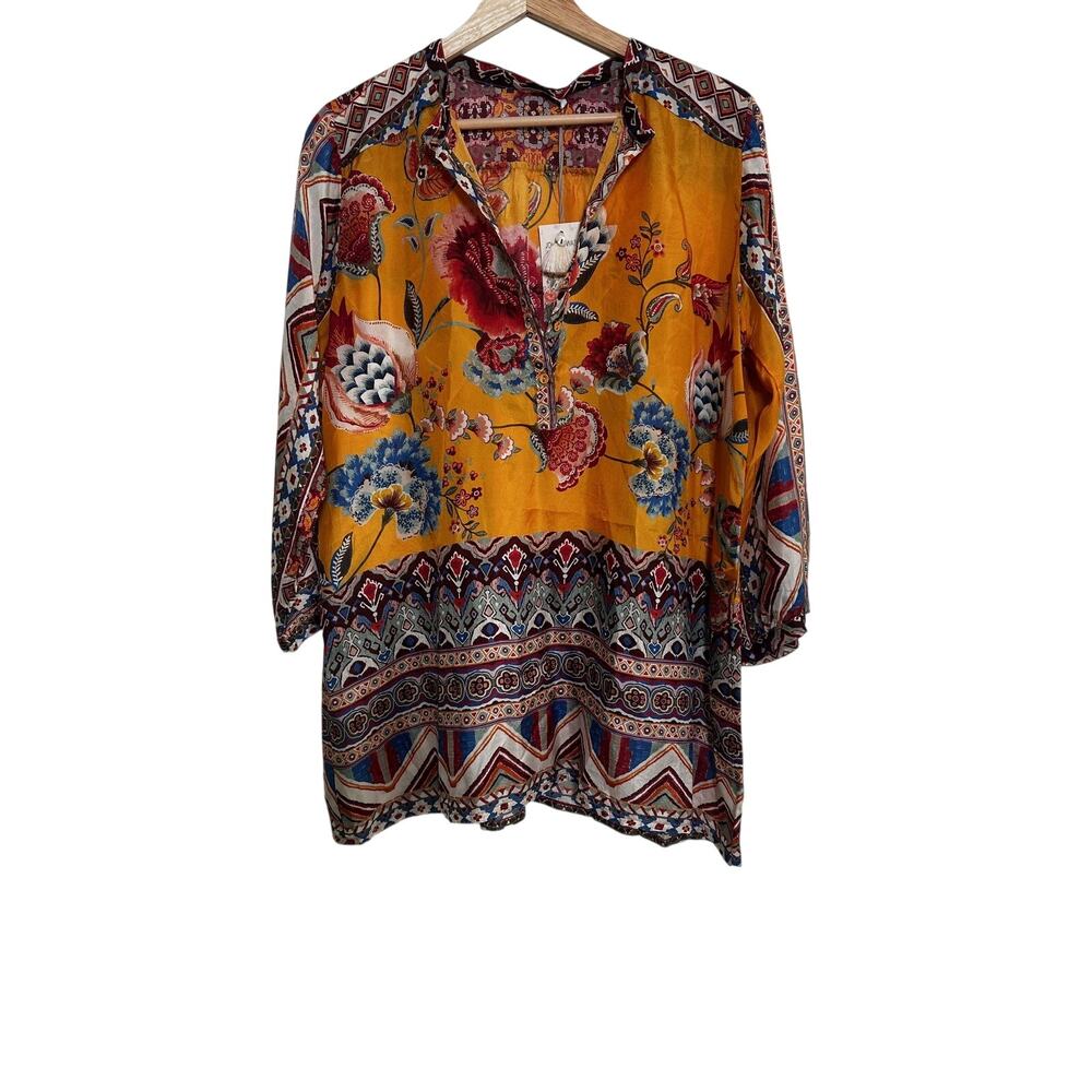 Johnny Was Sasha Maine Silk Tunic S Floral Embroidered Boho Luxe Blouse Peasant - Picture 5 of 8